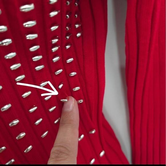 Radzoli Beaded Ribbed Sweater Long Sleeve Holiday Party Vegas Bling Red Large - Picture 15 of 16